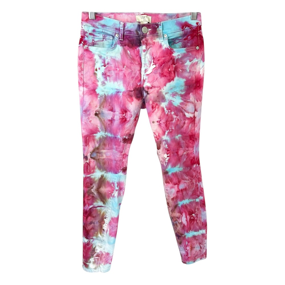 LOFT‎ Size 2 Petite Skinny Jeans Handmade Tie Dye Pink Blue Mid Rise Preppy 1223